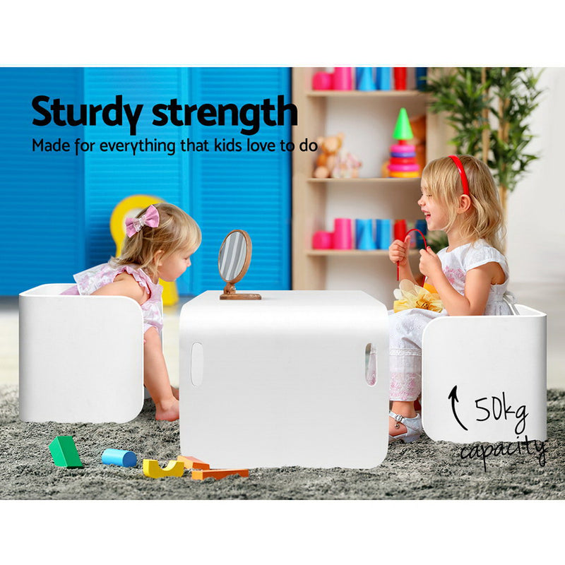 3 PCS Kids Table and Chairs Set - Storage Desk - White