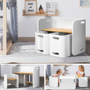 3 PCS Kids Table and Chairs Set - Storage Desk - White