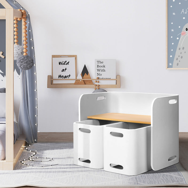 3 PCS Kids Table and Chairs Set - Storage Desk - White