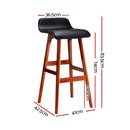 Set of 2 - Leather Wood Wave Style Bar Stool - Black