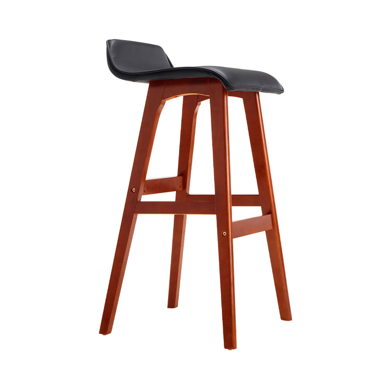 Set of 2 - Leather Wood Wave Style Bar Stool - Black