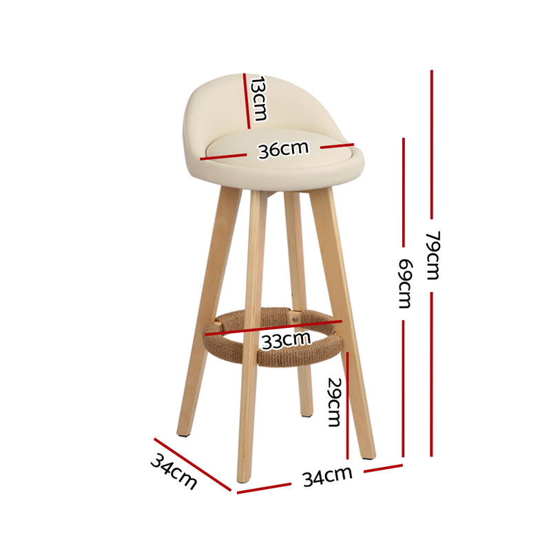 Set of 2 - Leather Backrest Bar Stools - Beige