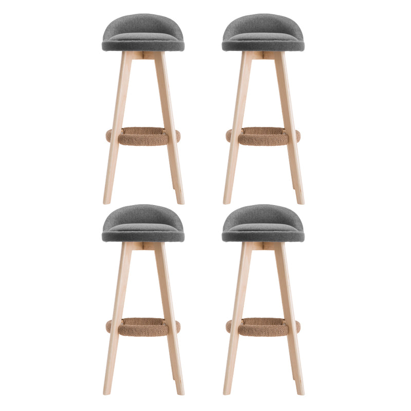 4 x Linen Padded Bar Stools – Wooden Frame, Grey
