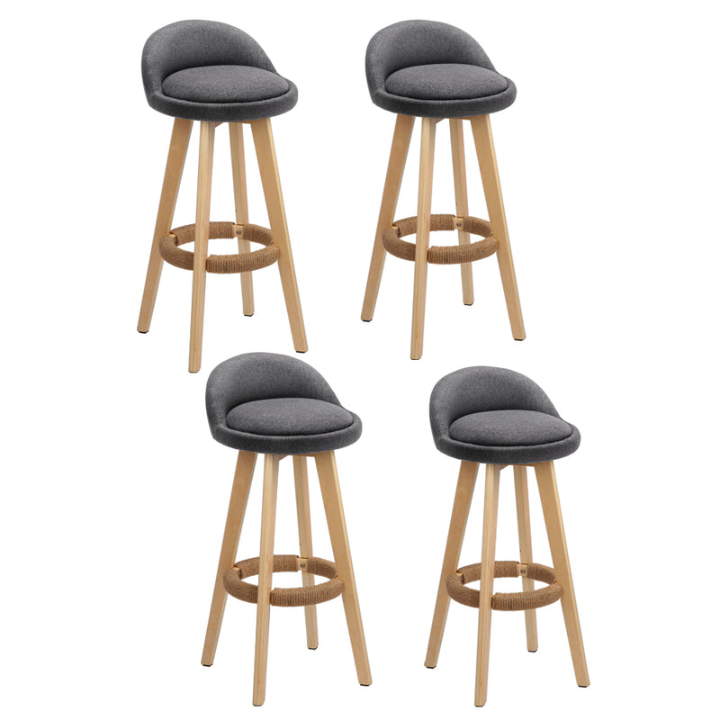 4 x Linen Padded Bar Stools – Wooden Frame, Grey