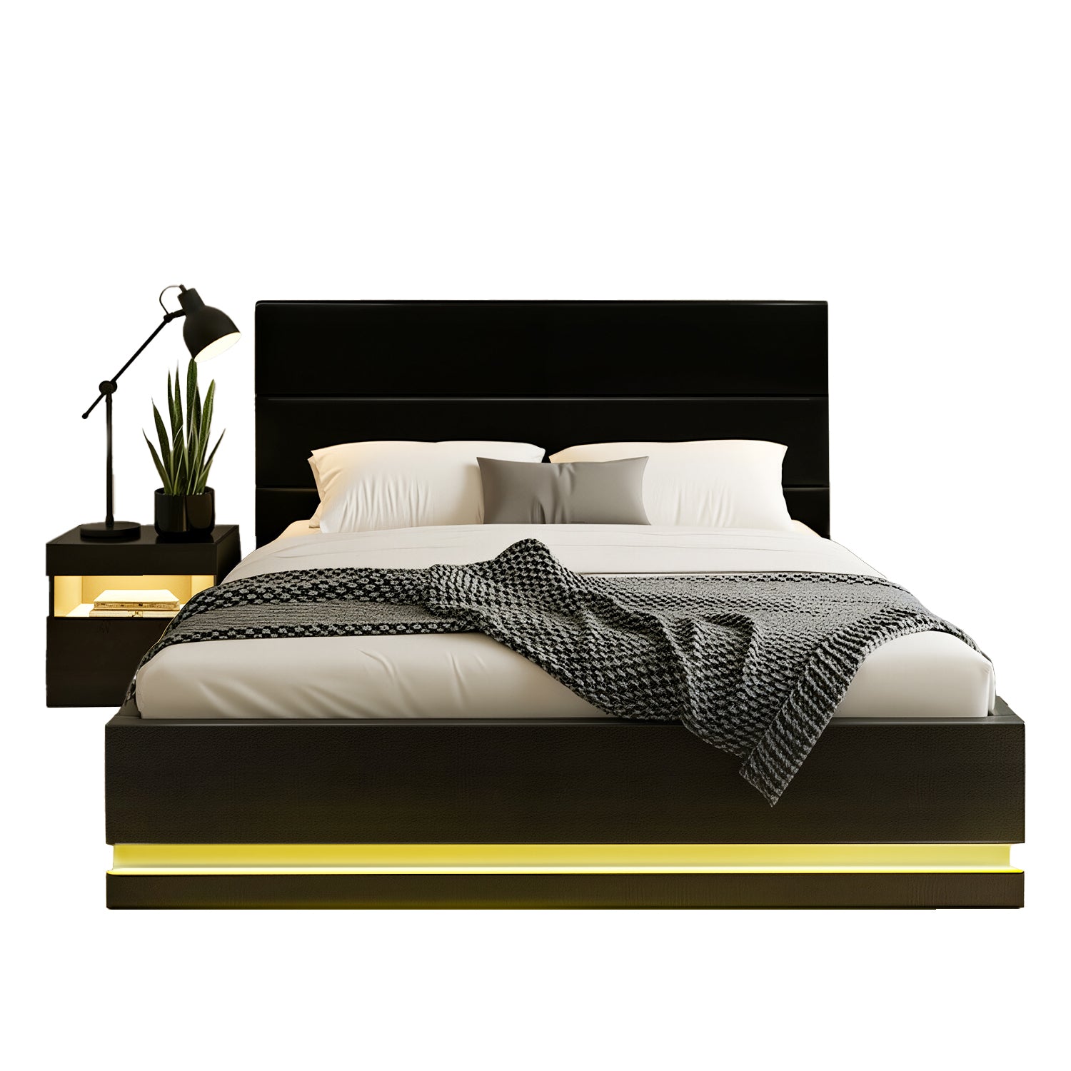 Lumina LED Bed Frame with Bedside Table – Black – Double