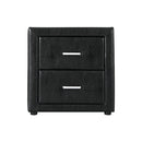 Leather Bedside Table - 2 Drawers - Black