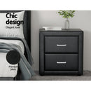 Leather Bedside Table - 2 Drawers - Black