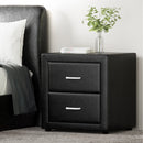 Leather Bedside Table - 2 Drawers - Black