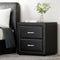 Leather Bedside Table - 2 Drawers - Black