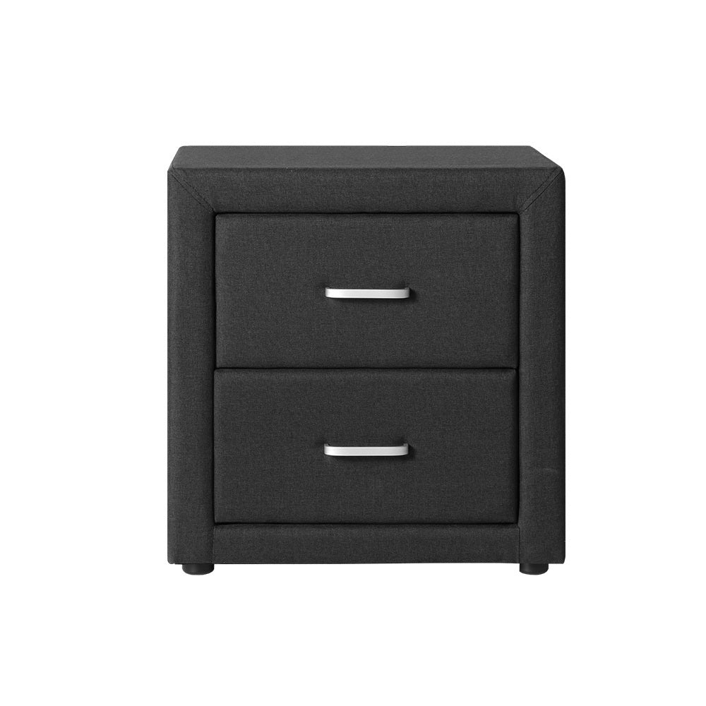 Caden Fabric Bedside Table – Charcoal – 2 Drawer