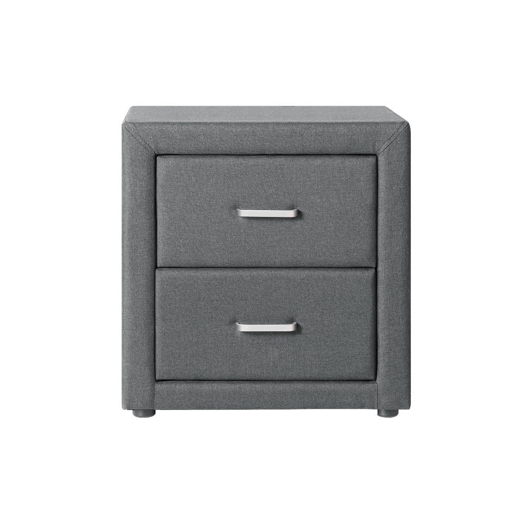 Caden Fabric Bedside Table – Grey – 2 Drawer