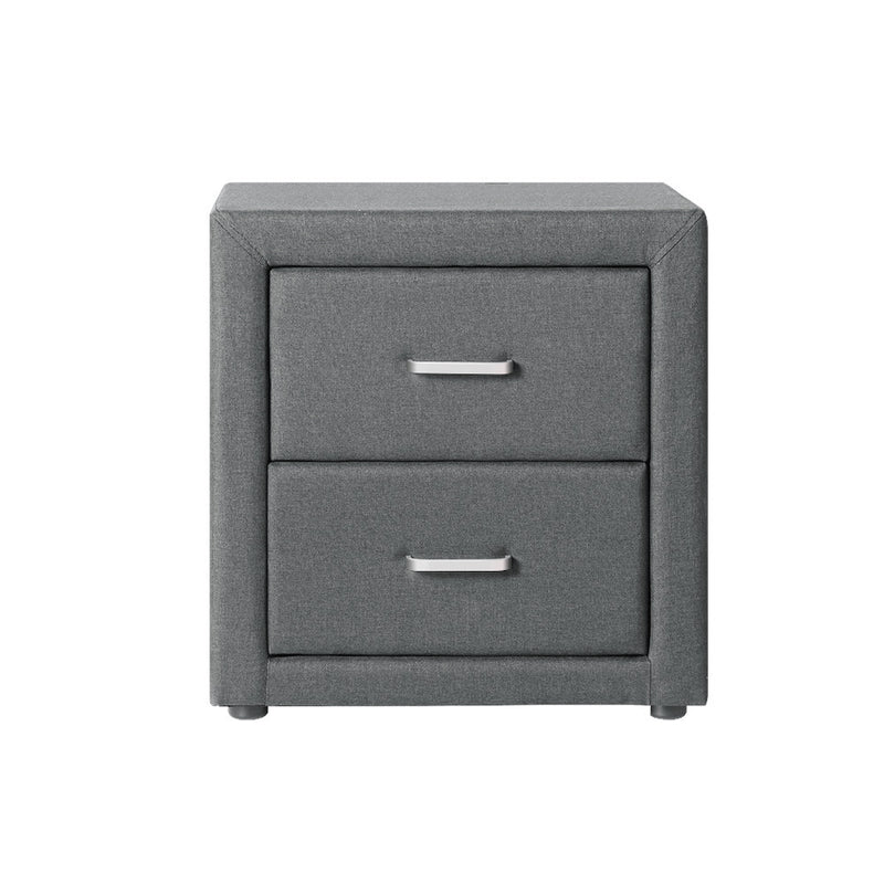 Fabric Bedside Table - 2 Drawers - Grey