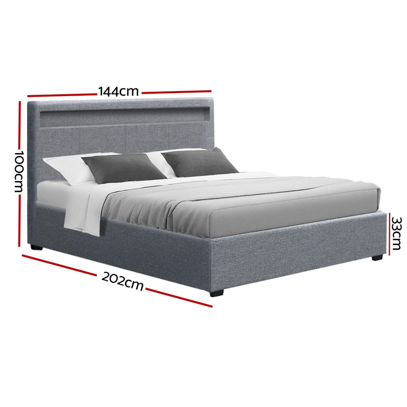 DOUBLE Size - LED Gas Lift Bed Frame - Grey