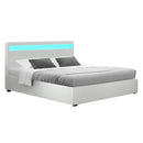 Artiss Bed Frame Double Size LED Gas Lift White COLE