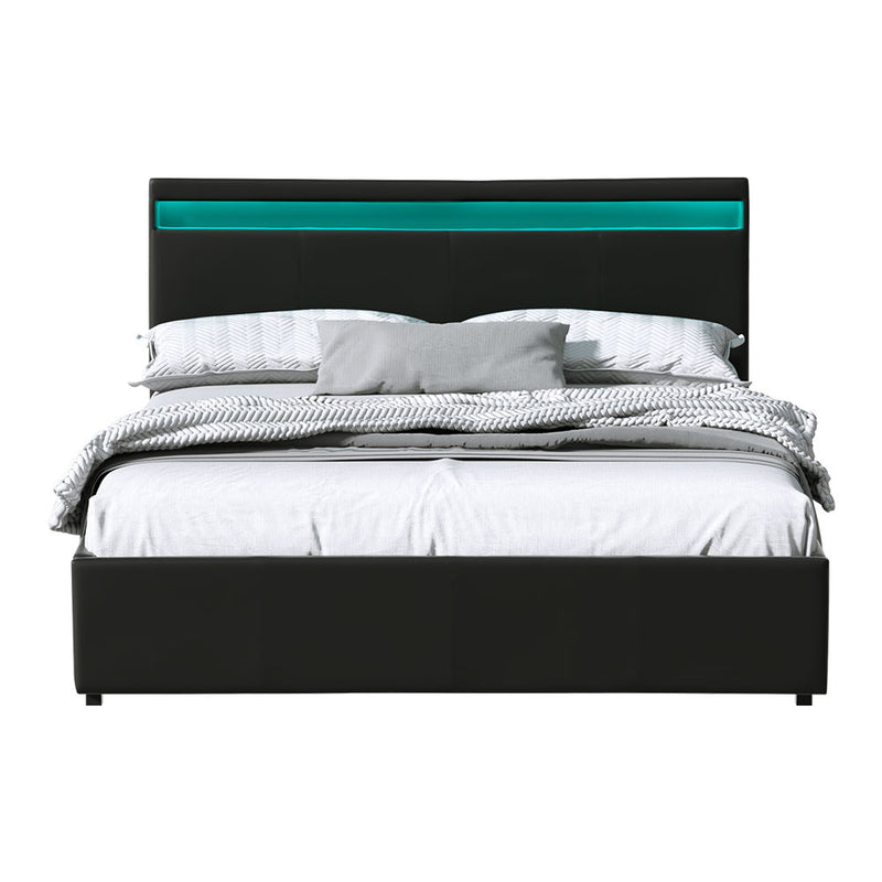 QUEEN Size - LED Gas Lift Bed Frame - Black