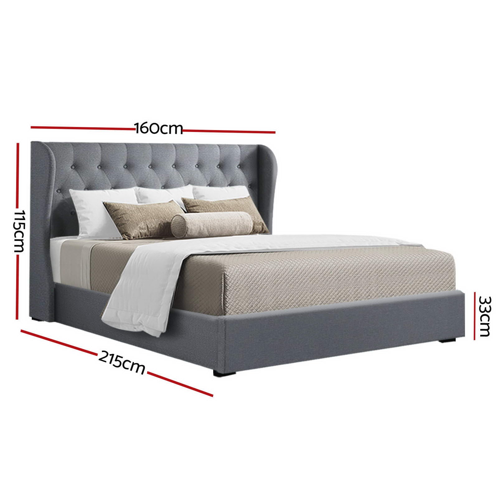 Serano Linen Gas Lift Bed Frame – Grey – Queen