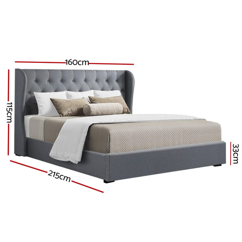 QUEEN Size - Linen Gas Lift Tuften Bed Frame - Grey