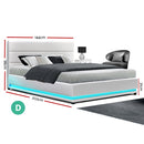 DOUBLE Size - Gas Lift LED Bed Frame - White