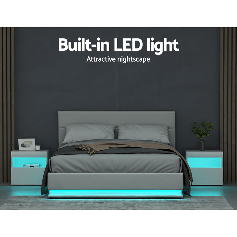 QUEEN Size - Gas Lift LED Bed Frame - White