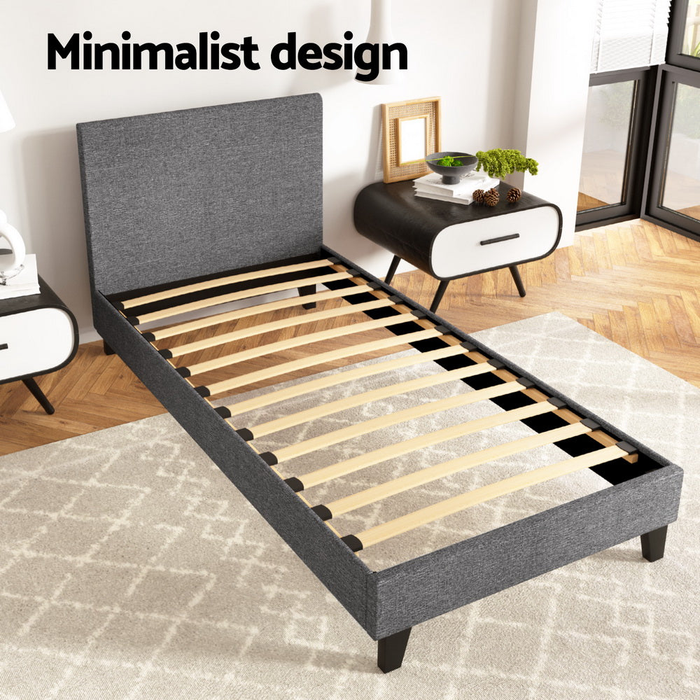 Corvina Linen Upholstered Bed Frame – Grey – Single