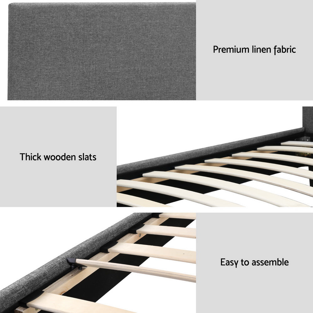 Corvina Linen Upholstered Bed Frame – Grey – Single