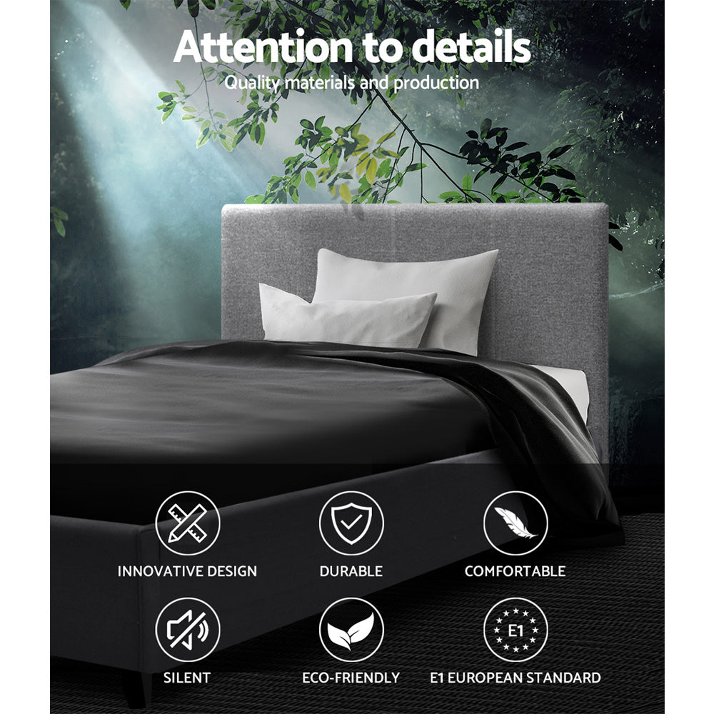 Nino Gas Lift Linen Fabric Bed Frame – Grey – King Single