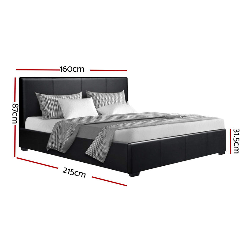 QUEEN Size - Leather Gas Lift Bed Frame - Black