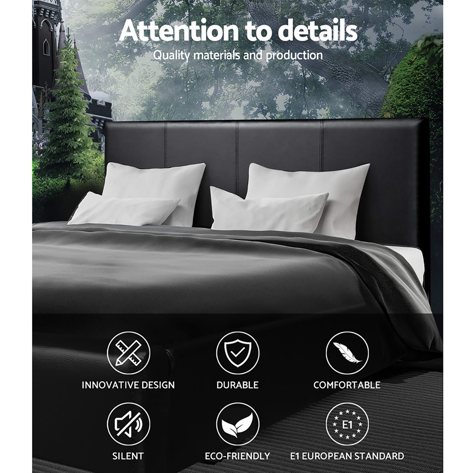 Halston Leather Gas Lift Bed Frame – Black – Queen