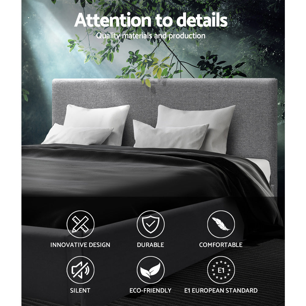 Hudson Gas Lift Linen Bed Frame – Grey – Queen