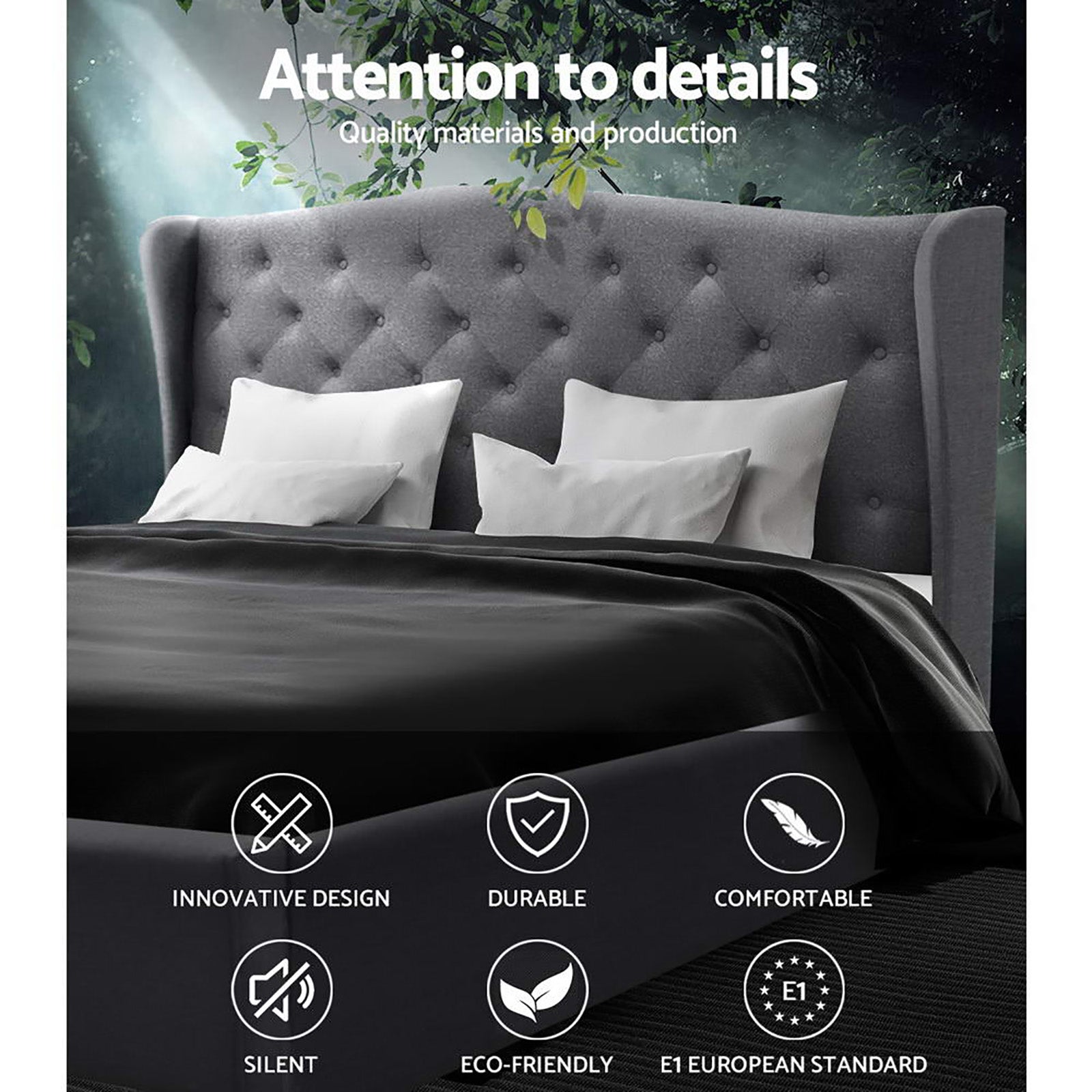 Sutton Tufted Bed Head – Grey – Double