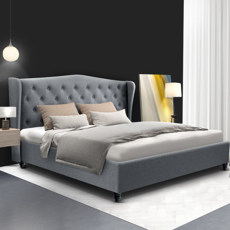 KING Size - Tufted Linen Bed Frame - Grey