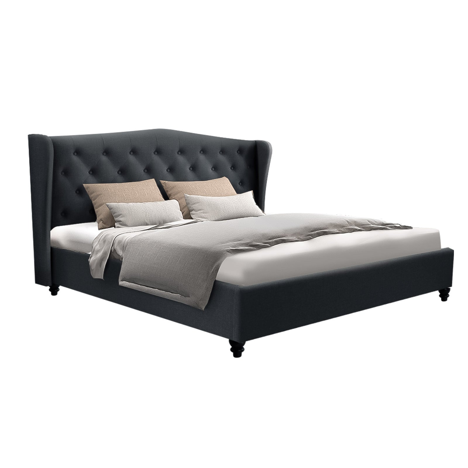 Genevieve French Provincial Linen Bed Frame – Charcoal – Queen