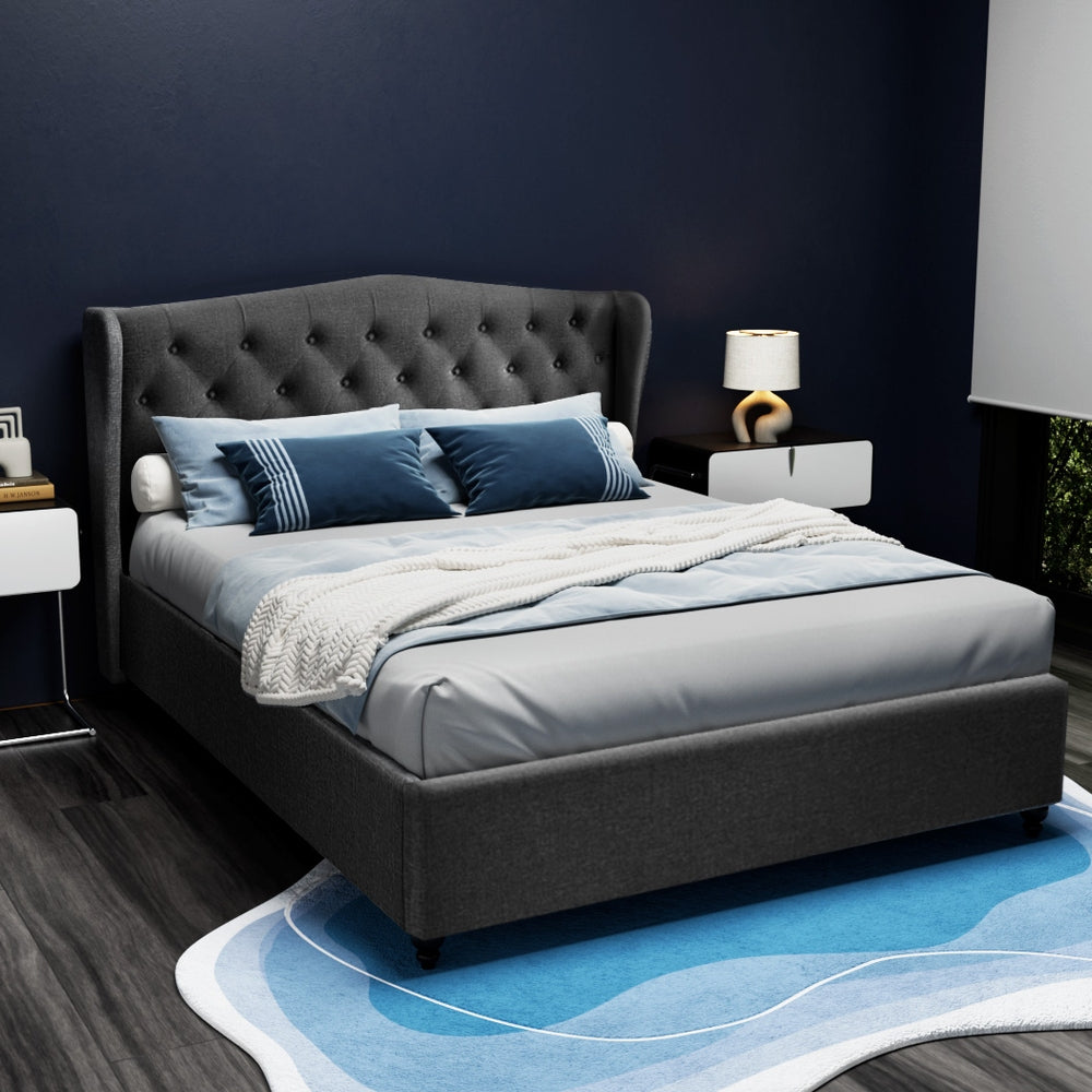 Genevieve French Provincial Linen Bed Frame – Charcoal – Queen