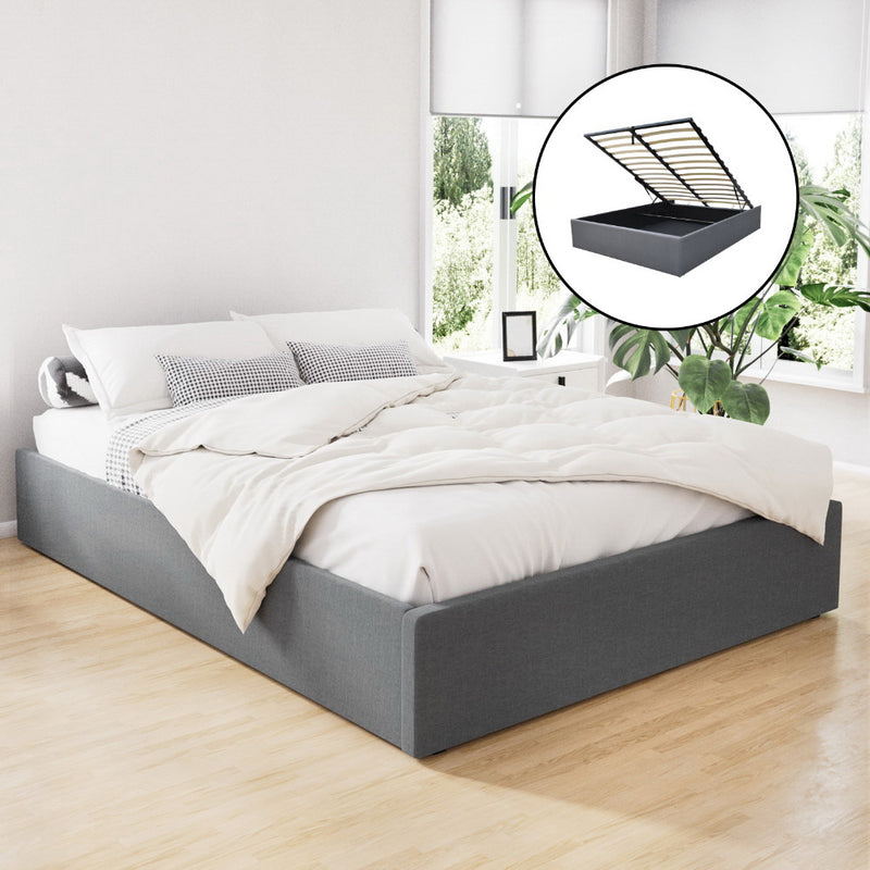 DOUBLE Size - Gas Lift Linen Bed Frame - Grey