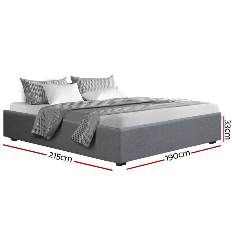 KING Size - Gas Lift Linen Bed Frame - Grey