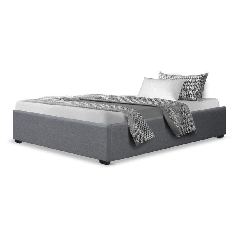 KING SINGLE Size - Gas Lift Linen Bed Frame - Grey