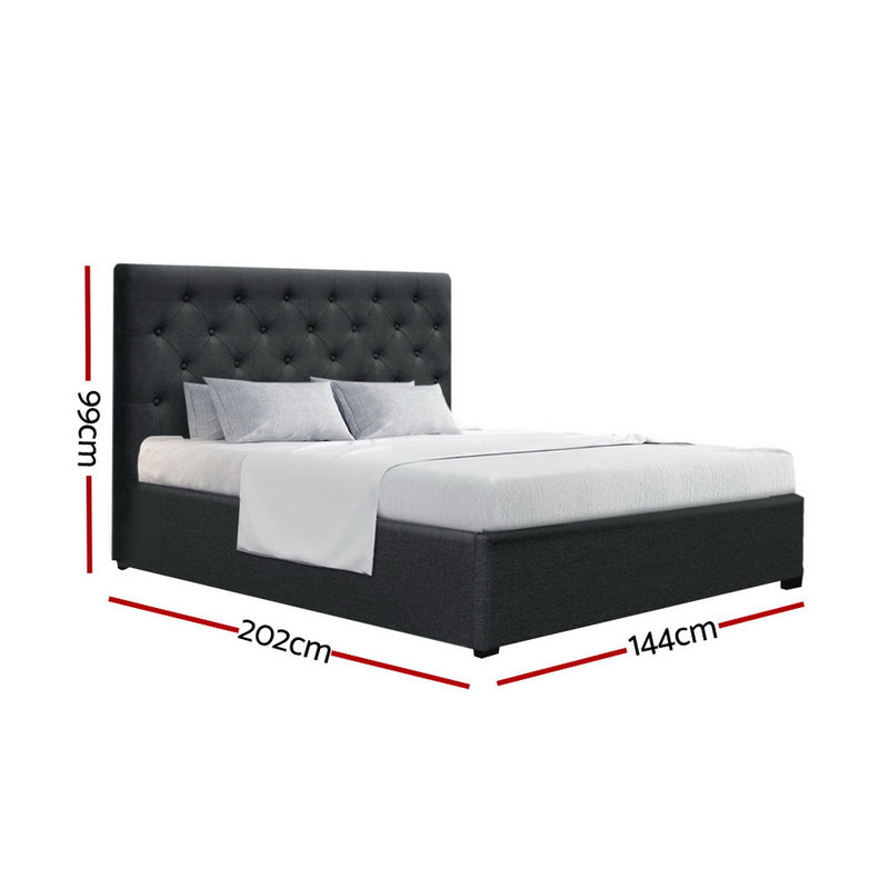 DOUBLE Size - Gas Lift Linen Bed Frame - Charcoal