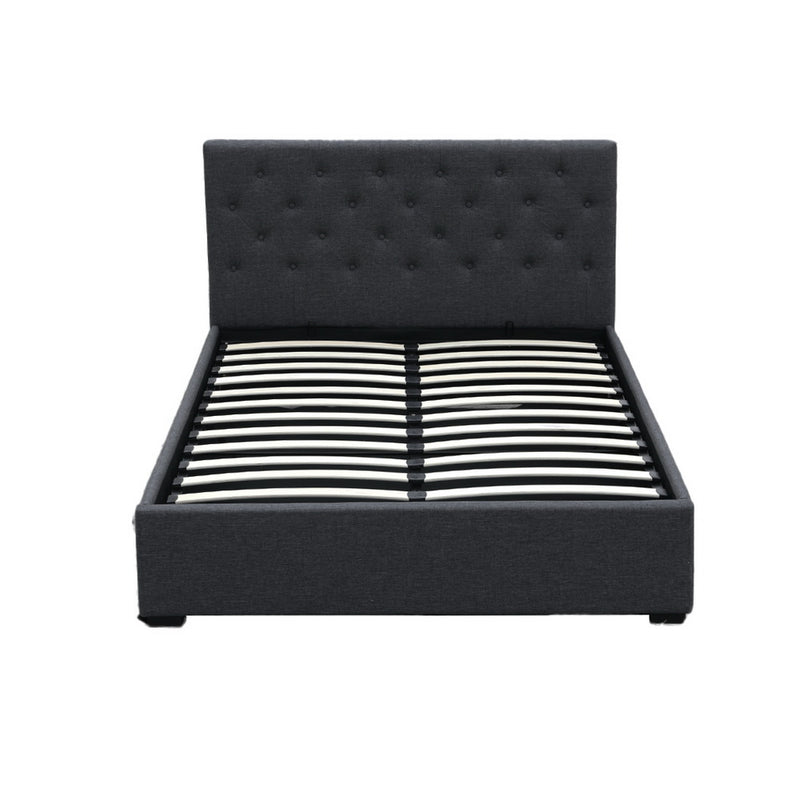 DOUBLE Size - Gas Lift Linen Bed Frame - Charcoal