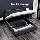 DOUBLE Size - Gas Lift Linen Bed Frame - Charcoal