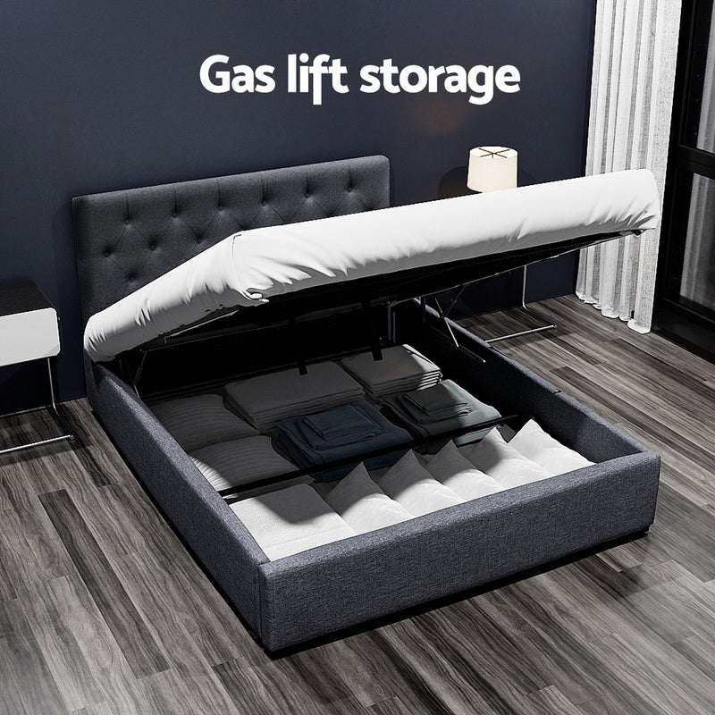 DOUBLE Size - Gas Lift Linen Bed Frame - Charcoal