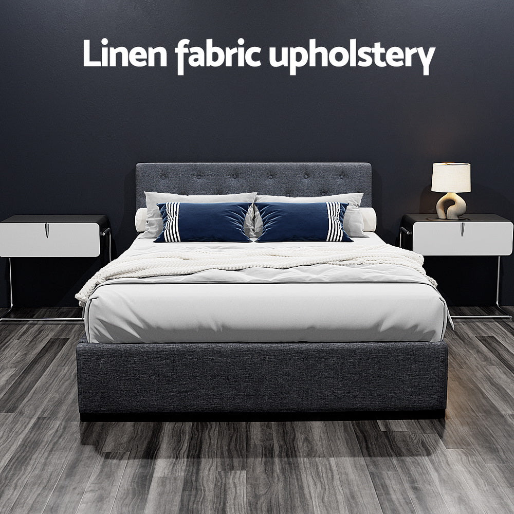 Sorren Gas Lift Linen Bed Frame – Charcoal – Double