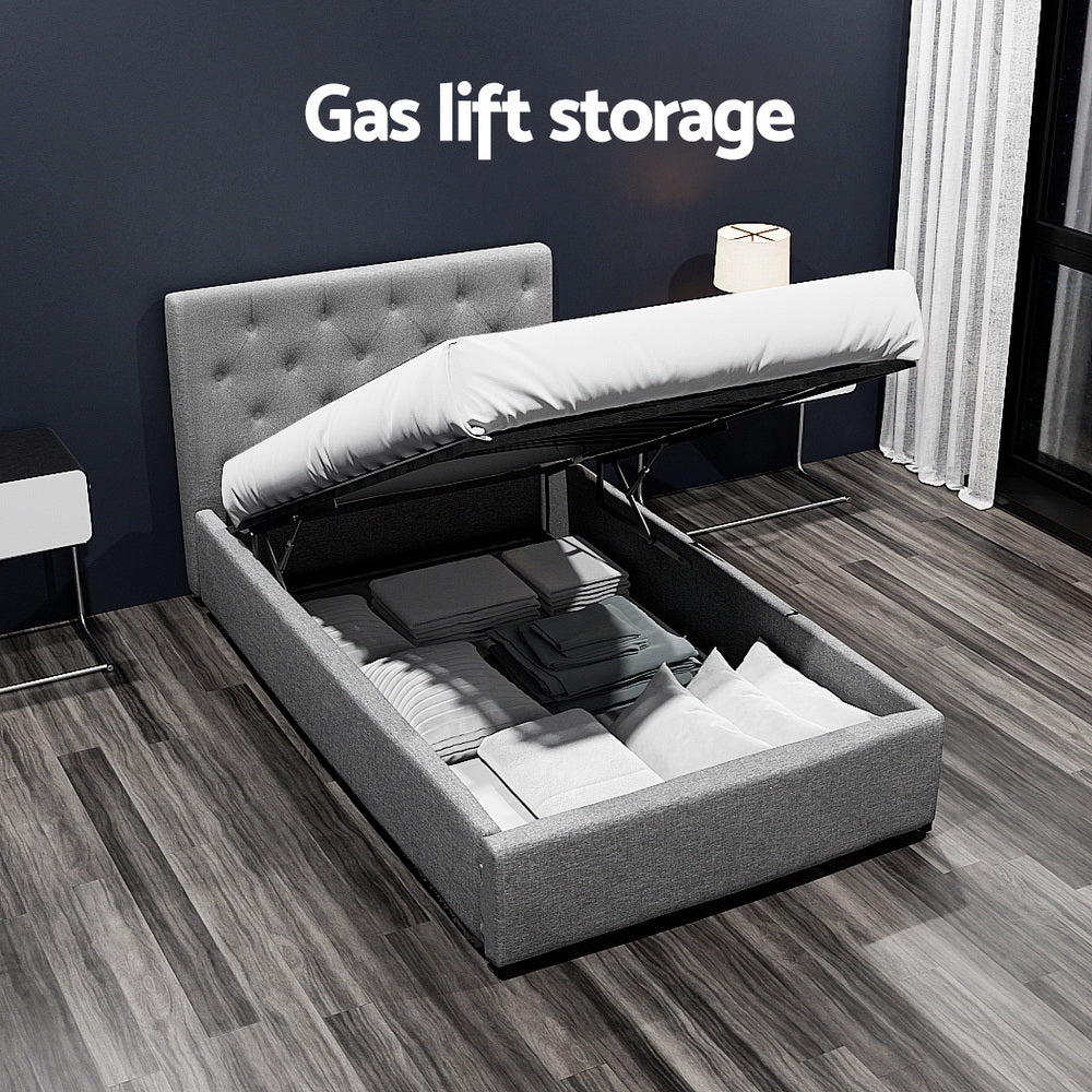 Nara Gas Lift Bed Frame – Grey – King Single