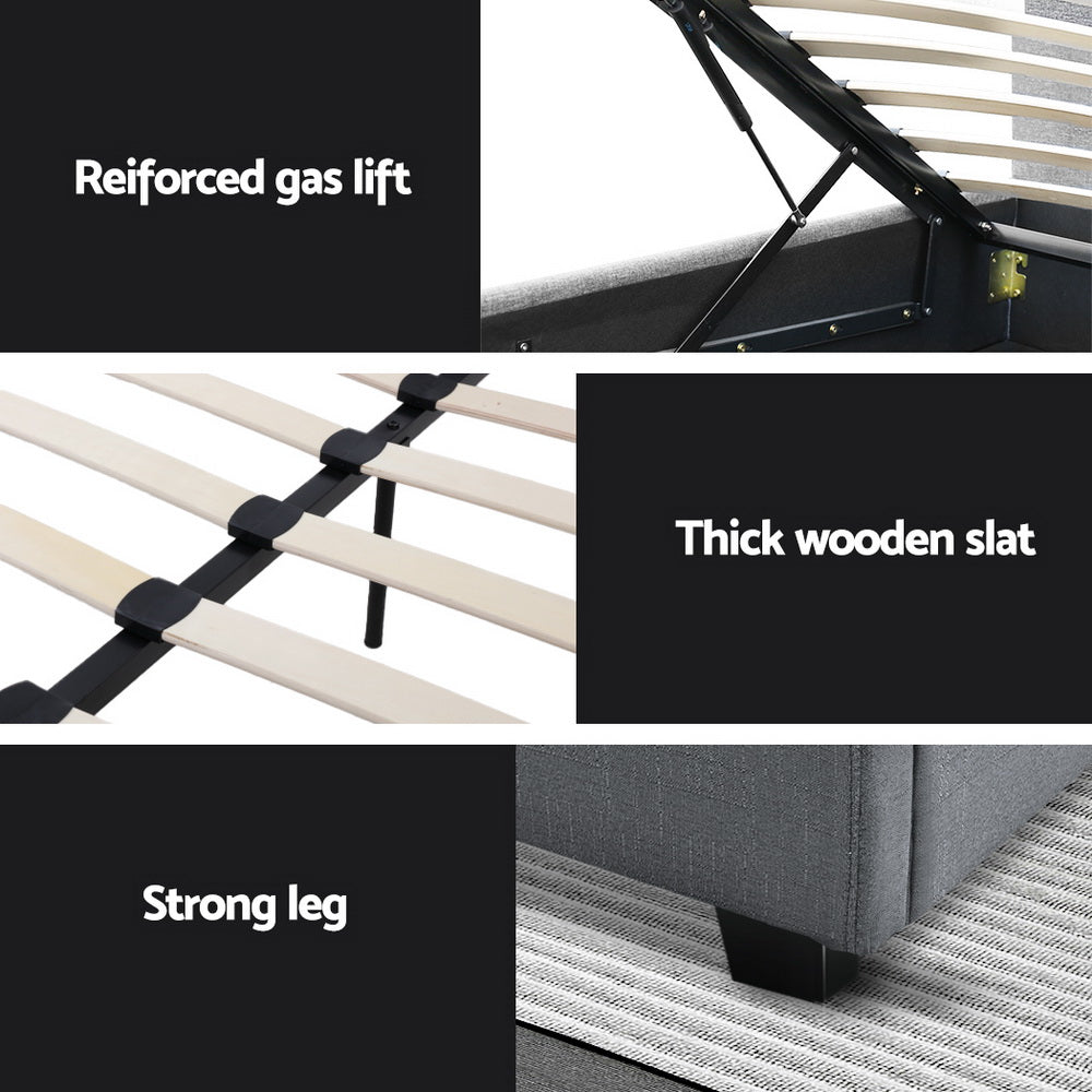 Nara Gas Lift Bed Frame – Grey – King Single