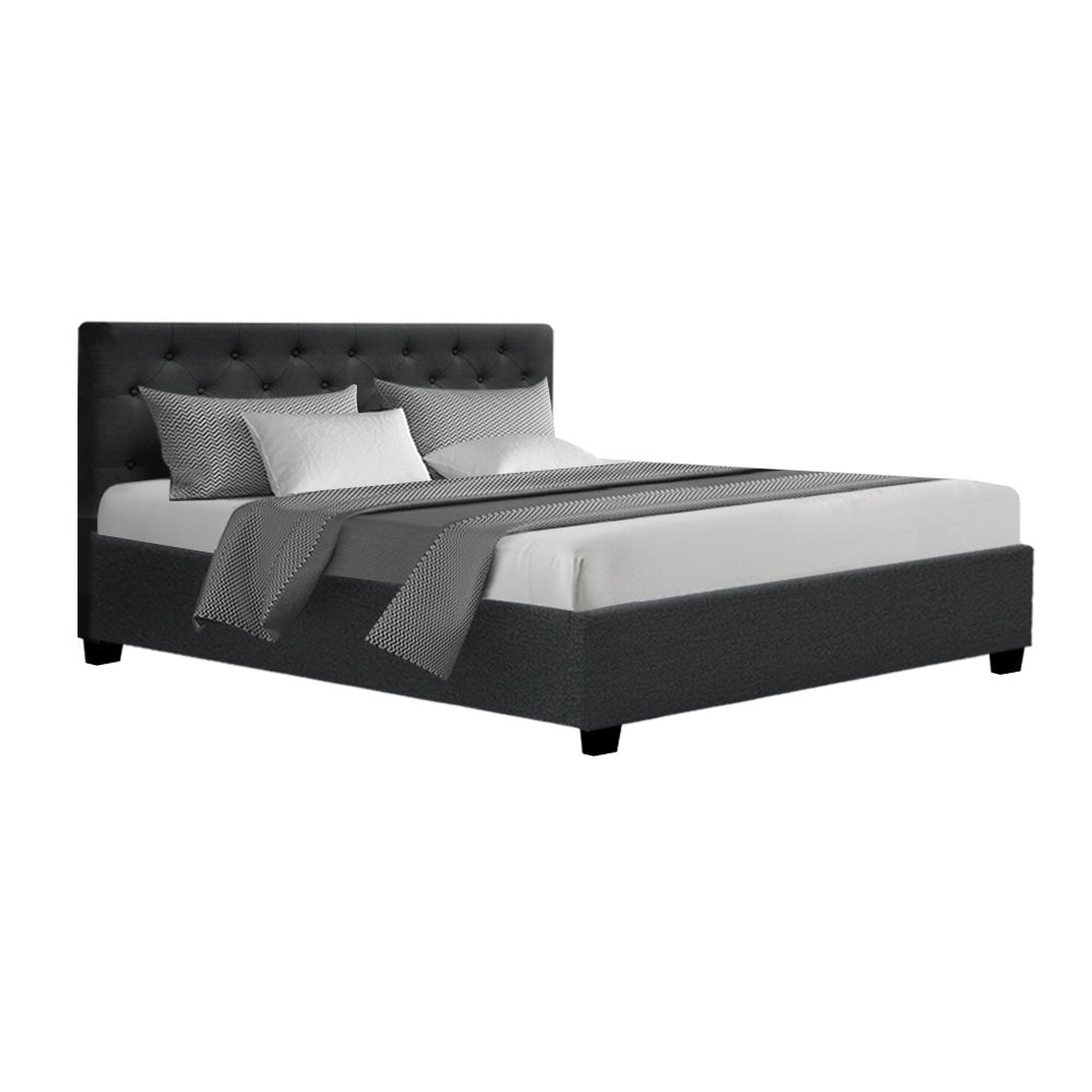 Rowen Linen Gas Lift Bed Frame – Charcoal – Queen