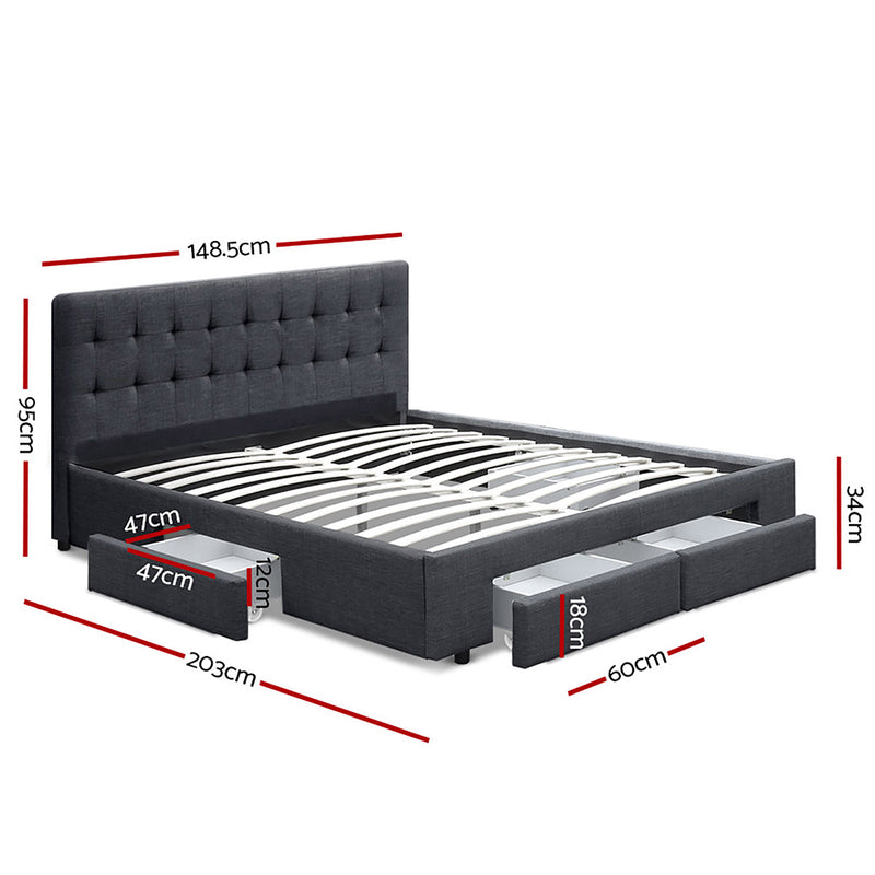 DOUBLE Size - Bed Frame with 4 Drawers - Grey