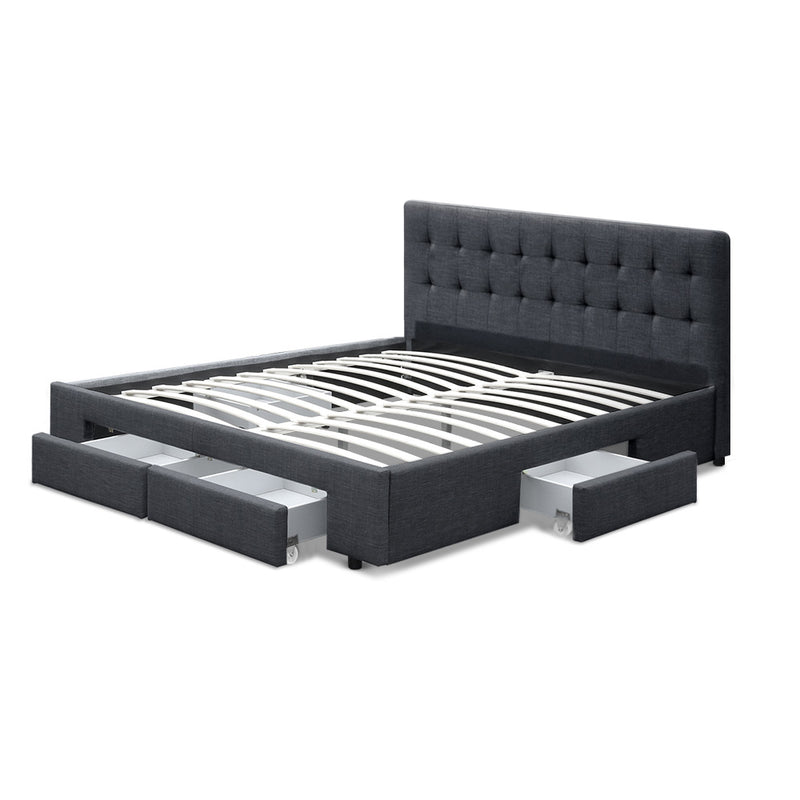 DOUBLE Size - Bed Frame with 4 Drawers - Grey