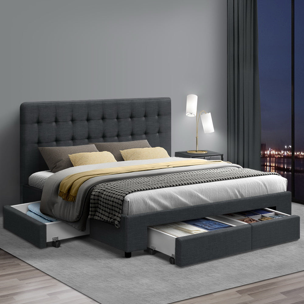 Halston Linen Storage Bed Frame – Charcoal – Double