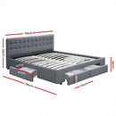 KING Size - Premium Bed Frame with 4 Drawers - Grey