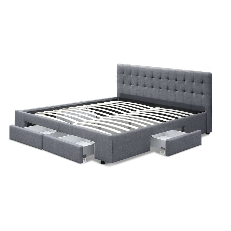 KING Size - Premium Bed Frame with 4 Drawers - Grey