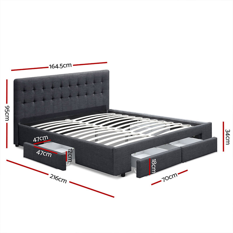 QUEEN Size - Bed Frame with 4 Drawers - Charcoal